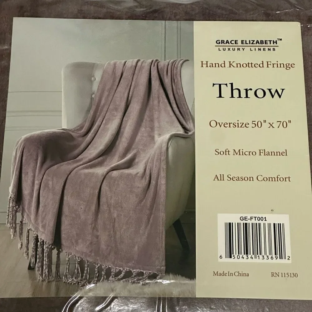 Grace Elizabeth Luxury Linens | Hand Knotted Fringe Throw Blanket | Oversize 50”